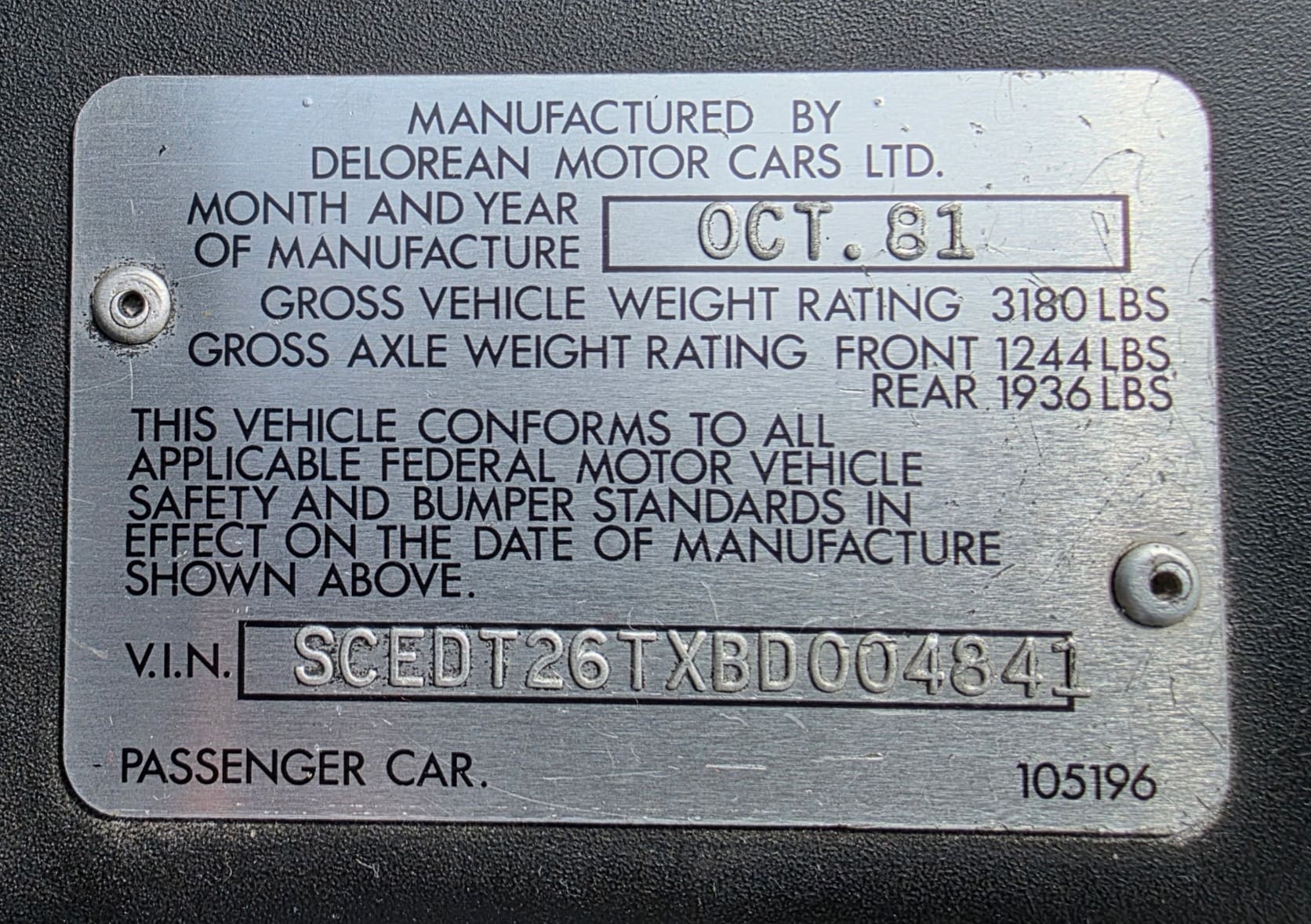 DeLorean vin 04841 - Image 16